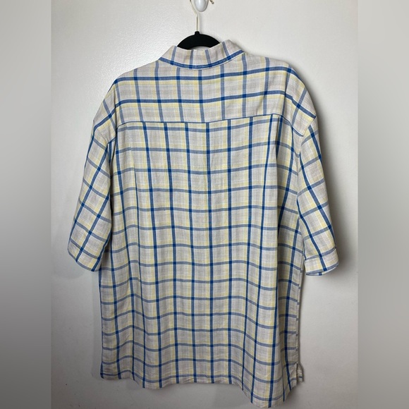 Cubavera blue/yellow plaid linen blend short sleeve button up shirt. XXL - Picture 5 of 5